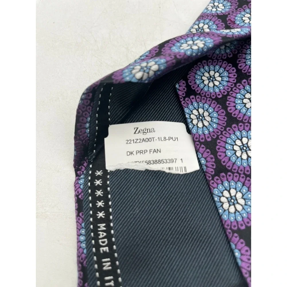 NWT Ermenegildo Zegna Silk Tie Purple BlueWhite Floral Made in Italy Size 59
